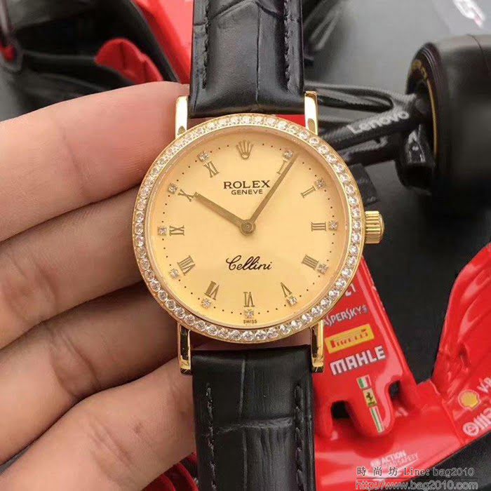 ROLEX勞力士 切利尼女款 全自動機械 藍寶仿刮鏡面 小牛皮錶帶 深度防水 女士腕表  wssb4212